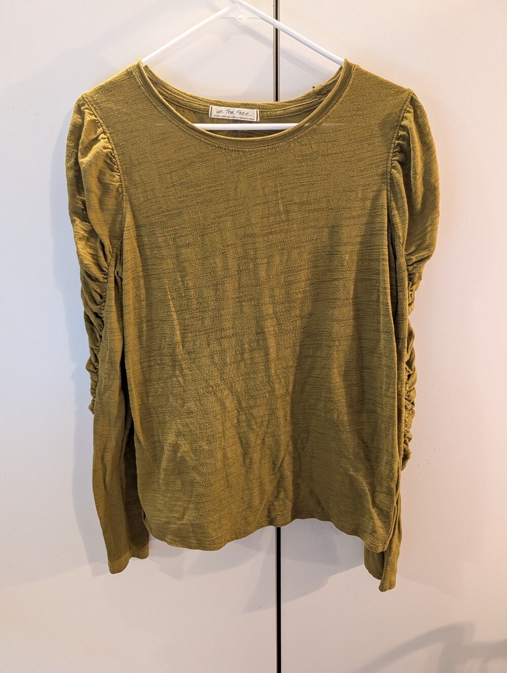 We The Free Woman's XL Olive Ruched Sleeve Long Sleeve Top